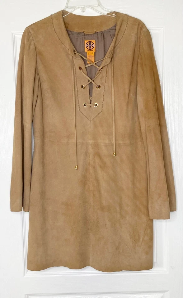 TORY BURCH Brown Tan Suede Genuine Leather Lace-Up Mini Western Cowgirl Dress 10 - Image 2 of 4