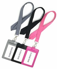 Polyester Fabric Solid Necklace Lanyard with Vertical leather ID badge holder
