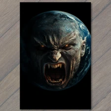 Art Print Terrifying Planet Earth Monster Snarling Glowing Eyes Halloween Darkne