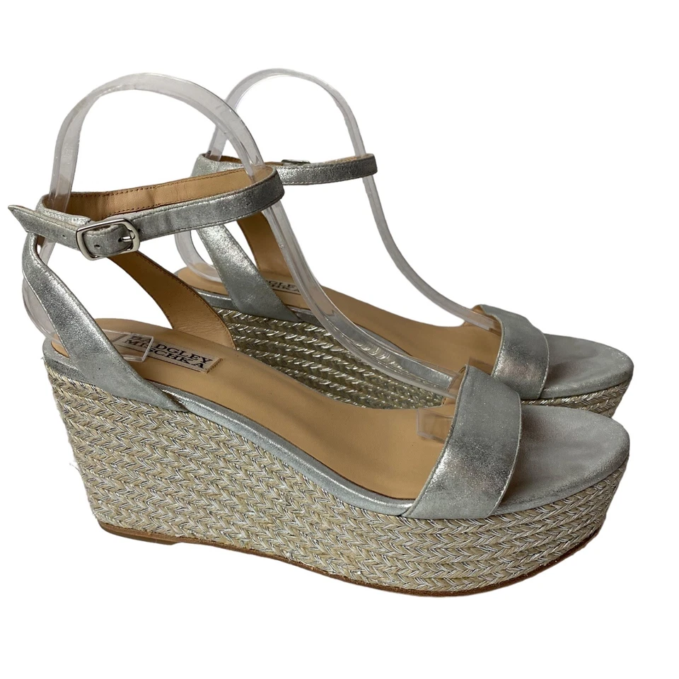Badgley Mischka Mujer Plataformas Tacón Cuña Alpargatas Plata Talla 9.5 Foto 2 de 4
