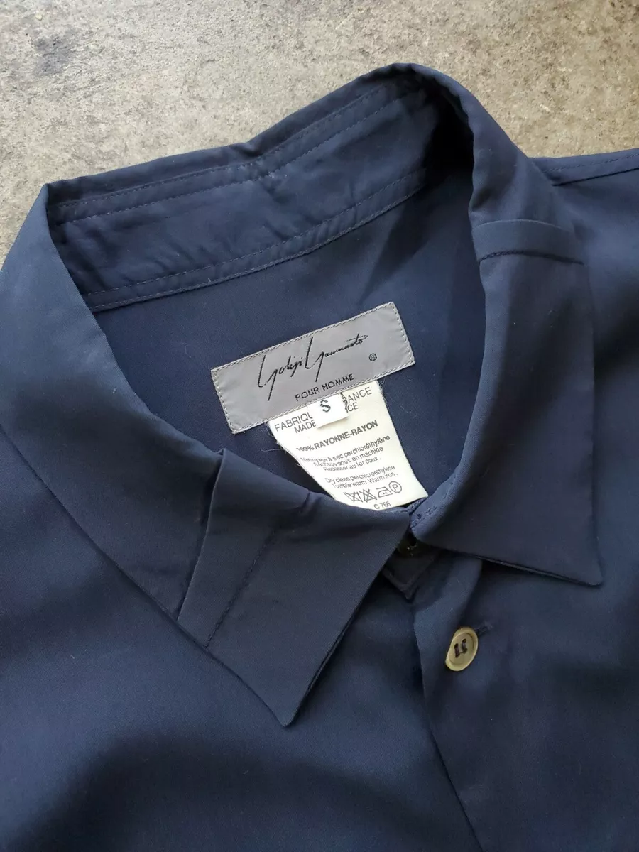 Yohji Yamamoto Pour Homme Rayon Shirt Navy Pleat Collar Detail marked S  fits XL