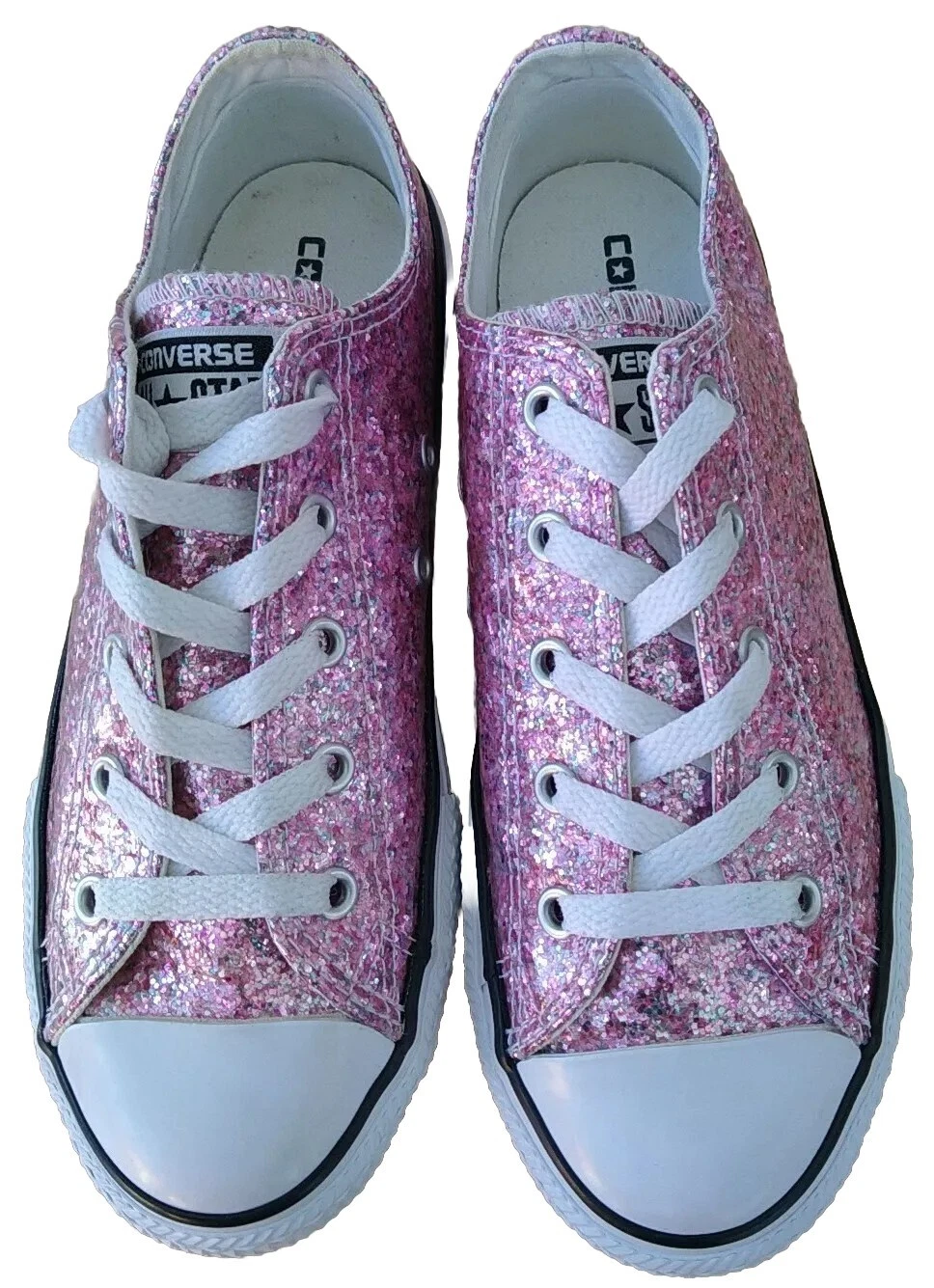 Scarpe da ginnastica Converse Chuck Taylor All Star basse rosa metallizzato glitter tela UK 2