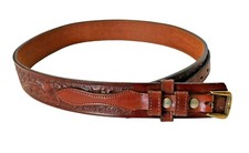 Circle Y of Yoakum Brown Leather Belt Size 30 Embossed Hand Made in Texas