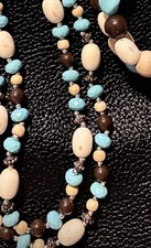Faux Turquoise, Brown Ivory-Color Beaded Necklace Bracelet Set Adjusts18-21