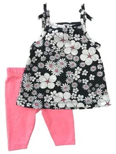 Carters Infant Girls Floral Baby Outfit Black Tank Shirt & Pink Leggings