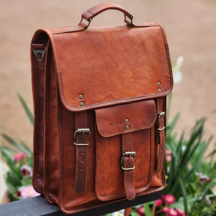 Vintage Genuine Leather Messenger Bag for Men - Brown Satchel Shoulder Handbag
