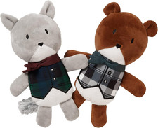 2-Pack Squeaky Plush Dog Toys, Bear Squirrel - Washable, Small/Med