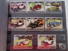 Collectible stamps. Featuring retro cars. 8 pieces.