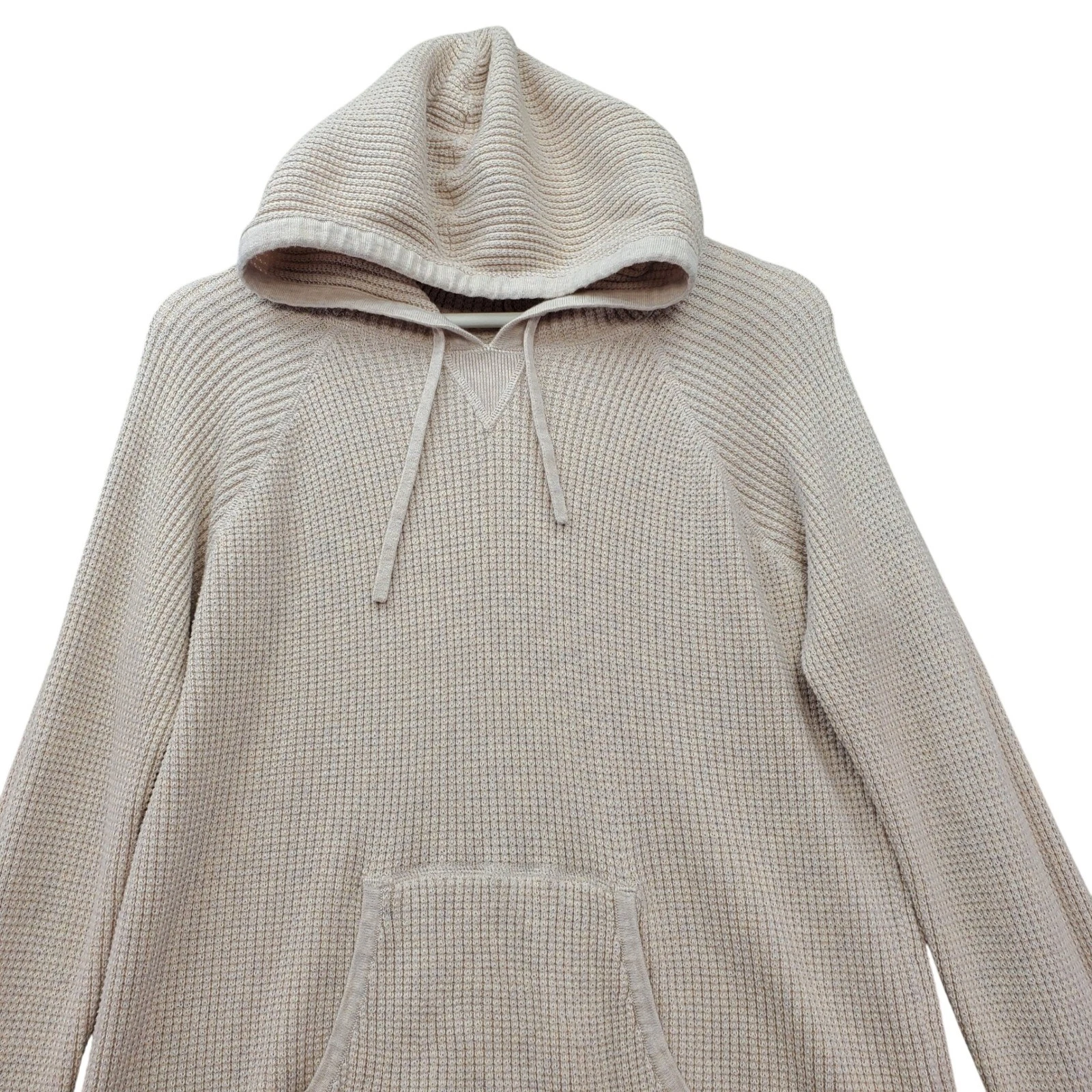 Margaret O'Leary Waffle Knit Hoodie Womens S Beige Cotton Thermal Active Lounge