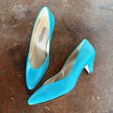 Vtg 90s Bandolino Heels Cassie II Pumps Teal Leather Made in Italy Women 8.5 NOS
