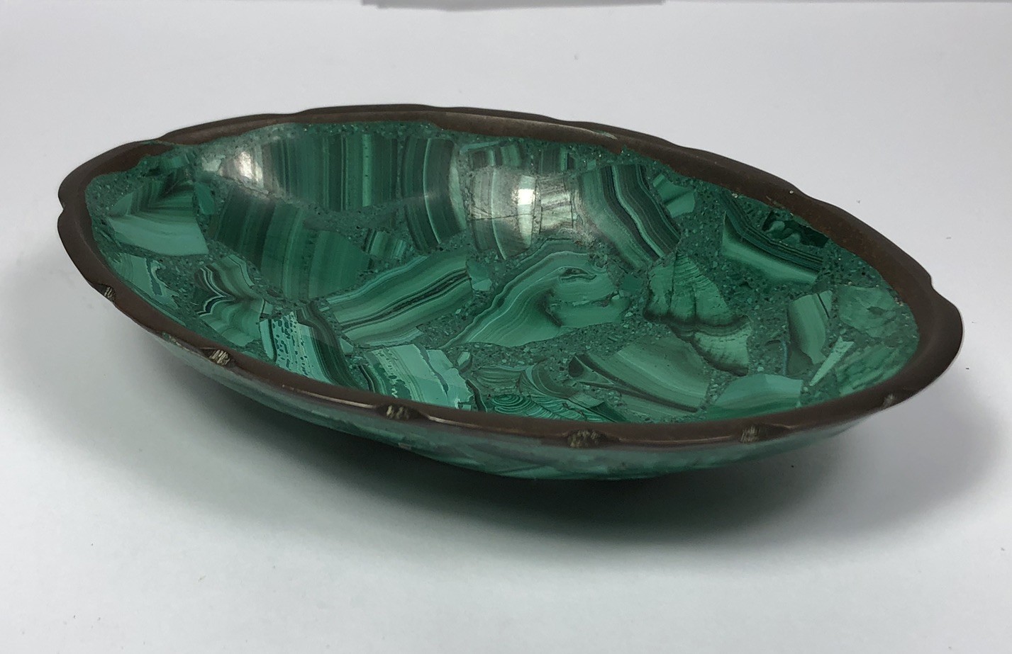 Malachite Soap Dish Scalloped Brass Edge Soap Dish Jewelry Trinket Dish