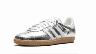 adidas Womens Samba OG Silver Metallic Cracked Leather JR0035