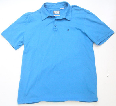 Medium Volcom Stone Blue Mans Polo Shirt Cotton Poly Men's 3-Button Top WS461