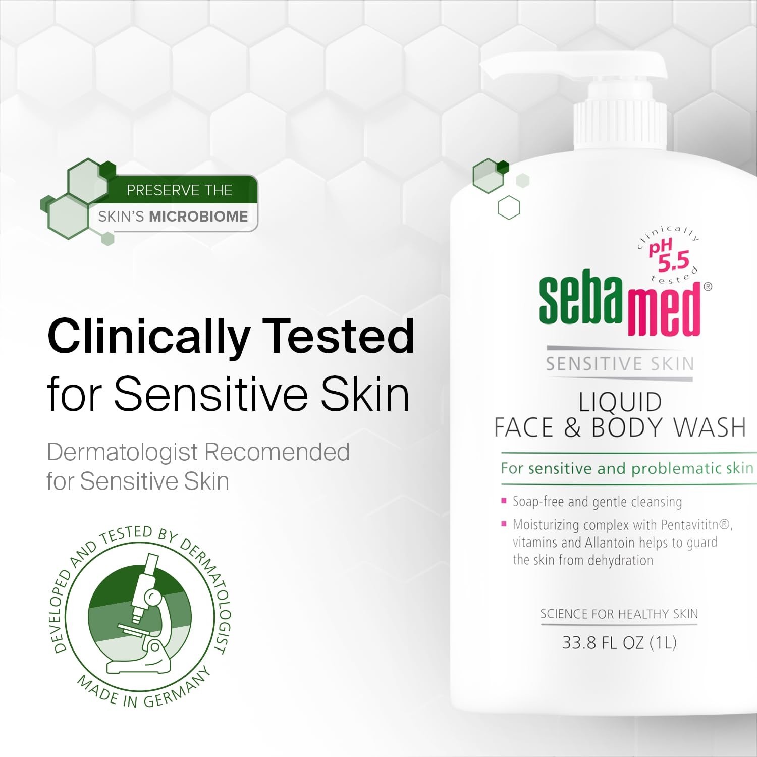 2-PACK SEBAMED SENSITIVE SKIN LIQUID FACE & BODY WASH 33.8 FL OZ & Bonus 6.8 Oz