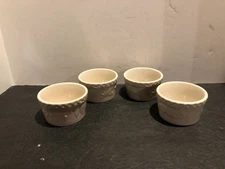 Set of 4 Signature Housewares Small White Embossed Stoneware Ramekins