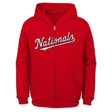 Youth Red Washington Nationals Team Color Wordmark Full-Zip Hoodie