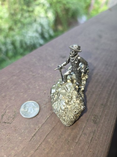 Vintage Pyrite “Fool’s Gold” Mineral w/ Gold Miner Figurine  Decorative Specimen