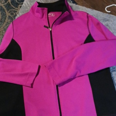 Be Inspired Women's Plus 1X Pink Black Track Jacket Full Zip Polyester