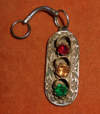 Porte-clés ancien Feux tricolores circulation routière décor fleuri joli Relief