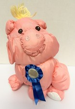 1997 Fisher Price Pink Puffalump BLUE RIBBON PIG 9" Plush Prize Nylon Vintage