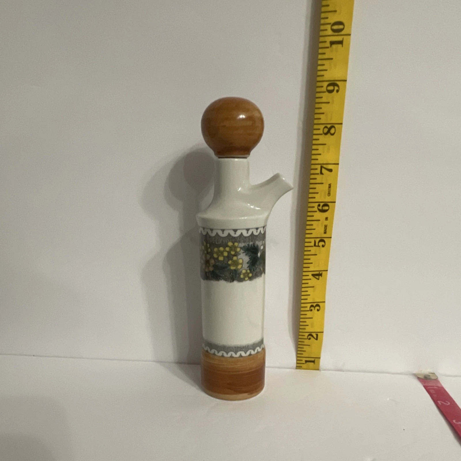 Goebel 513 Ceramic Oil/Vinegar Cruet Bottle with Removable Stopper White Brown