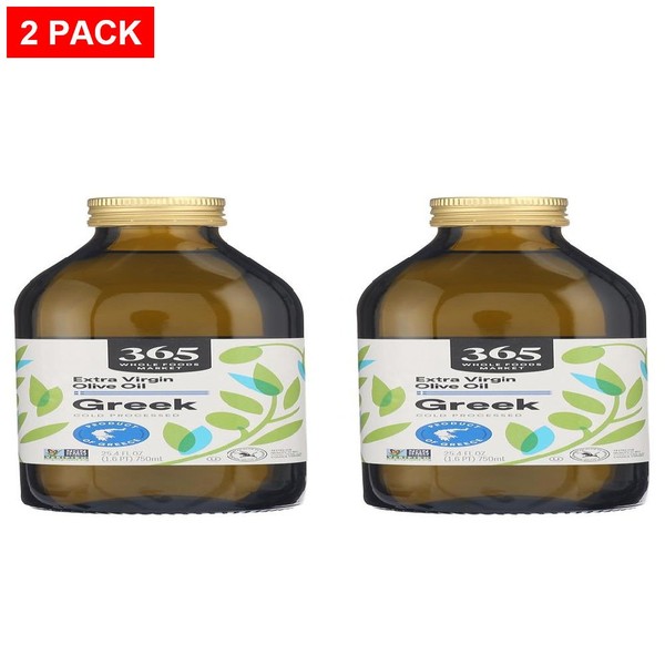 Whole Foods Market, aceite de oliva griego virgen extra, 24,5 fl oz - paquete de 2