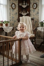 Bryan Baby Girl Party Dress Pink Lace Ruffle Satin Ribbon Rosette 3-6M vintage