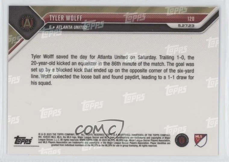 2023 Topps Now MLS Call-Up /238 Tyler Wolff #120 - Image 2 of 2