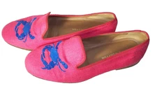 Stubbs & Wootton sz 9 Blue Crabs on Red Needlepoint Loafers