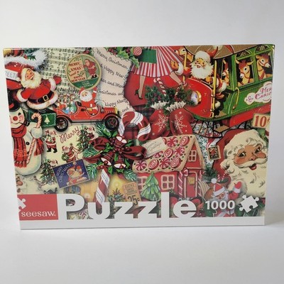 Seesaw Christmas Retro Santa Frosty Oh What Fun 1000pc Jigsaw Puzzle Collage Art