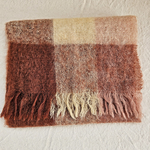 VTG Baar & Beards 55% Wool 45% Mohair Mid Century Plaid Scarf Japan 52x12"
