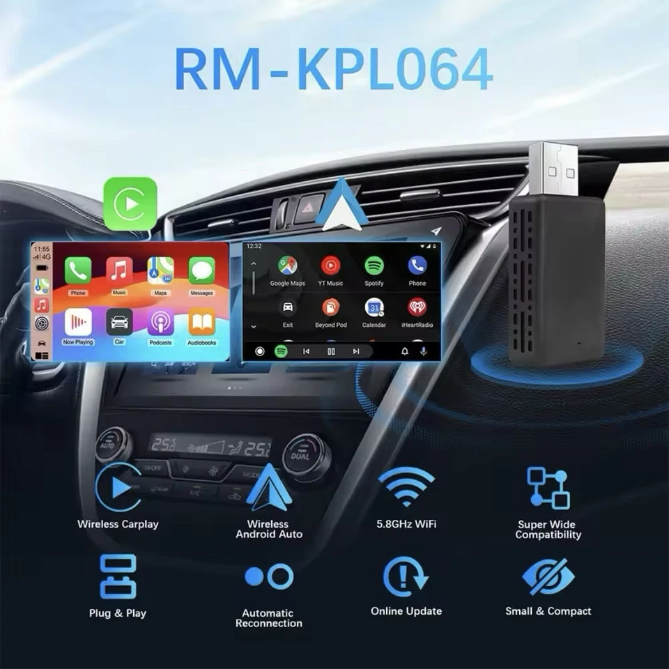 2-in-1 Wireless CarPlay Android Auto USB Adapter for iPhone & Android 2025 - Photo 2/4