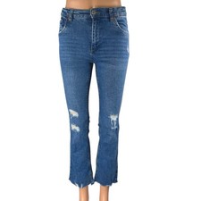 Zara Kids Blue Mid Rise Distressed Raw Hem Flared Bootcut Denim Jeans Pants13-14