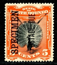 GANDALF - British 1894 QV North Borneo 5&cent; Vermillion SG #D5 SPECIMEN Mint T340
