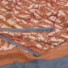 Sanskriti Vintage Saree Brown Pure Crepe Floral Batik Printed Sari 5.5 YD Fabric