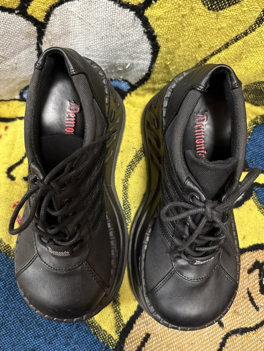 Demonia Stomp-08 Platform Shoes Black on Black Gothic Vegan