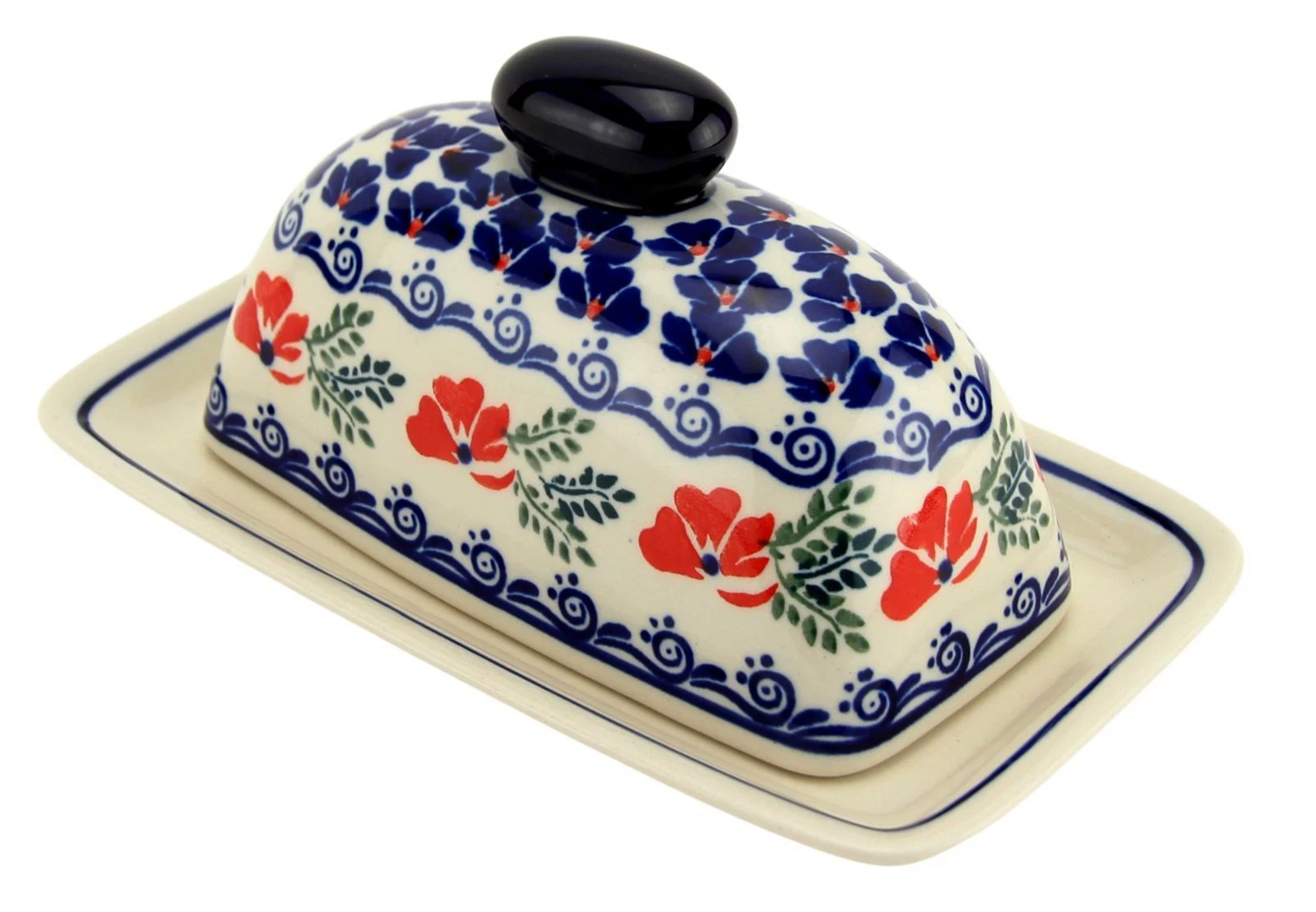 Polish Pottery Butter Dish with Lid Zaklady Boleslawiec, Poland - Butter Keeper