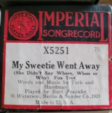 MY SWEETIE WENT AWAY (DIDN'T SAY WHERE WHEN WHY)-IMPERIAL 5251 Player Piano Roll