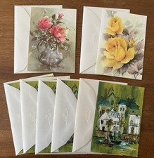 Lot Of Vintage Hallmark Cards 7 Note Cards Roses Flowers Coastal Scenes 70s
