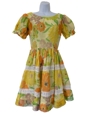 Vintage California Ranchwear H Bar C Dress Floral Square Dancing Pleated RARE