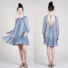 Ulla Johnson Adena Mini Dress Sky Blue Floral Silk Size 4 Metallic Mini Printed