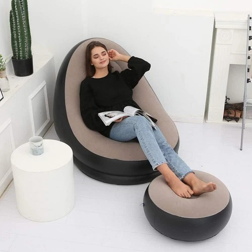Silla inflable con otomana flocada ligera portátil sofá de aire interior y - Foto 2 de 7
