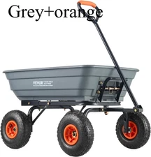 VEVOR 4 Cu.Ft 600lbs Poly Garden Cart Dump Wagon, Heavy Duty 4 Wheel Wheelbarrow