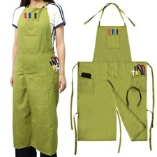 OUZHOU Canvas Apron Split Leg Aprons for Women Men Pottery Chef Apron with