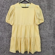 Reformation Women's Tiered Babydoll Mini Dress Puff Sleeve Pastel Yellow Size L
