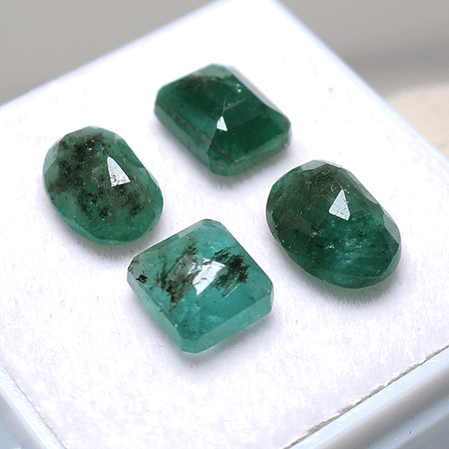 Lote de 4 piedras preciosas de corte facetado de lujo rústico ~ esmeralda natural de Zambia de 8 mm-11 mm - Imagen 7 de 10