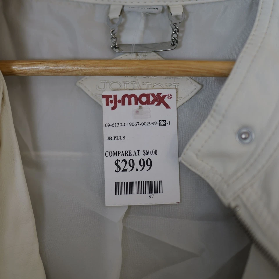 Chaqueta Jou Jou para mujer JR Plus blanca Moto imitación cuero bolsillos con cremallera cuello a presión Foto 4 de 4