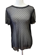 Victoria's Secret Sheer Top Black Mesh Swiss Polka Dot Size S Stretch Whimsigoth