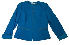 Calvin Klein Women's Blue Padded Silver Zipper Blazer Size 8 Petite