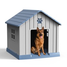 Dog House Indoor Outdoor Elevated Floor Blue 31Inch 31.18x33.7x32.52